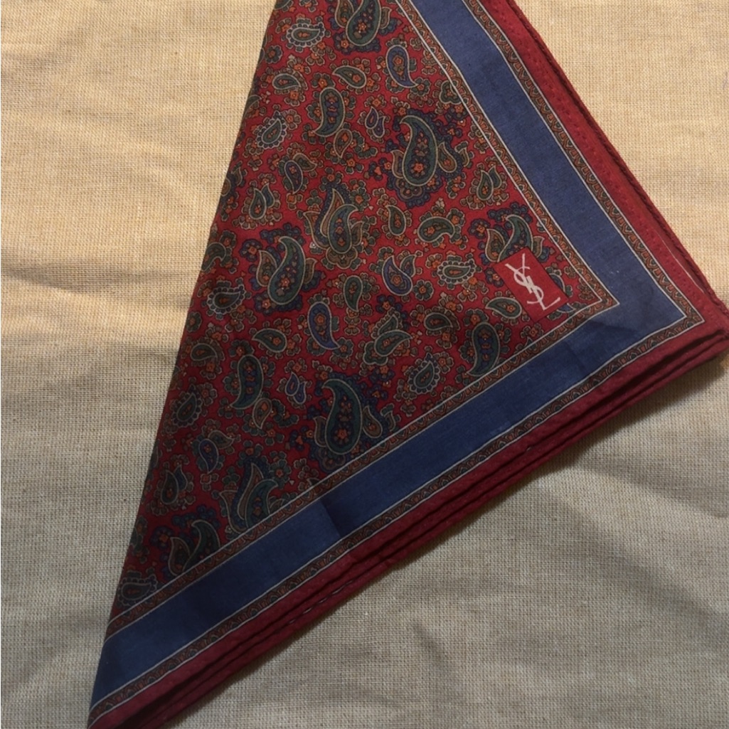 Yves Saint Laurent Red And Blue Paisley Pocket Square  Handkerchief